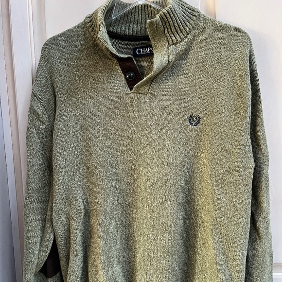 CHAPS Ralph Lauren Olive Color Henley Type Stand Up Collar 3 Button Sweater - Picture 1 of 5